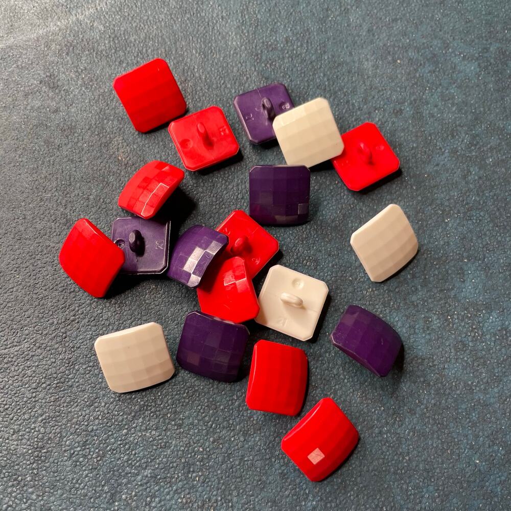 Vintage Lot of Square Red White Purple Buttons Retro 80s Y2K